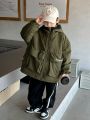 Boys' Casual Hooded Warm Padded Jacket With Letter Print For Autumn And Winter