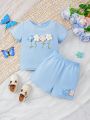 Baby Girls' 3d Flower T-Shirt And Shorts Set