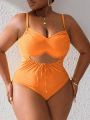 SHEIN Swim Vcay Plus Size Women'S Hollow Out One-Piece Swimsuit With Ruffle Detailing