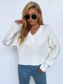 SHEIN LUNE Solid Color V-neck Batwing Sleeve Casual Sweater