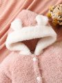 Baby Girl Cartoon Embroidery 3D Ear Design Hooded Teddy Coat