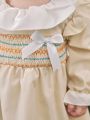 Baby Girl Spring And Summer Shirred Romantic Splicing Ruffle Collar Small Sleeves Long-Sleeved Spring Dress