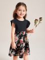 SHEIN Kids EVRYDAY Toddler Girls Floral Panel Ruffle Trim Dress