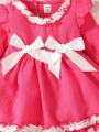 Baby Girl Ruffle Trim Flounce Sleeve Bow Front Dress & Hat