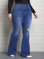 Plus Size Distressed Flare Jeans With Hole Details