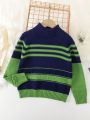 Young Boys Striped Pattern Mock Neck Sweater