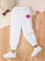 SHEIN Kids CHARMNG Toddler Girls' Embroidered Heart Detail Jogging Pants For Spring And Fall