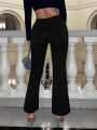 SHEIN ICON Contrast Sequin Mesh Flare Leg Club Pants