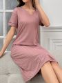 Solid Color Patchwork Tee Shirt Nightgown