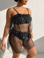 SHEIN Swim Vcay Plus Size Women'S Sparkling Glitter Mesh Sleeveless Bikini