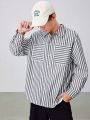 SHEIN Teen Boy Striped Print Pocket Patched Shirt