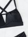 SHEIN Swim Vcay Hollow Out Detailing Solid Color Bikini Swimsuit Set