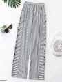Plus Size Striped Pants With Button Detail
