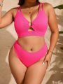 SHEIN Swim Vcay Plus Size Women's Solid Color Hollow Out Swimsuit Set