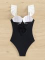 SHEIN Swim Chicsea Push Up One Piece Swimsuit With Color Block And Ruffle Straps