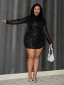 SHEIN Slayr Women'S Plus Size Sparkling Mesh Bodycon Dress