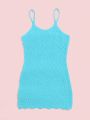 SHEIN Teen Girls Plain Scallop Trim Cami Cover Up Dress