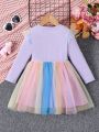 SHEIN Kids EVRYDAY Little Girls' Unicorn Printed Mesh Spliced Dress