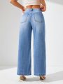 SHEIN LUNE Women's Water-Washed Denim Jeans With Diagonal Pockets