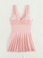 DAZY Solid Color Ruffled One-piece Swimsuit