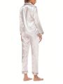 Satin Pajamas Set Women's Long Sleeve Sleepwear Button Down Loungewear Silk Pjs with Pockets