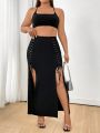 PUNK Plus Size Women's Jacquard Bandage Double High Slit Skirt