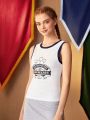 HARRY POTTER X SHEIN Letter Graphic Contrast Binding Sports Tank Top