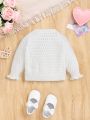 SHEIN Baby Girls' Casual Loose Fit Long Sleeve V-neck Cardigan Sweater
