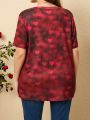 Plus Size Women'S Short Sleeve Rose T-Shirt