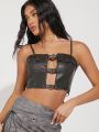 Mienne Buckle Flap Front Cut Out Cami Top