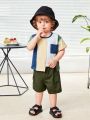 SHEIN Baby Boy Casual Patchwork Short Sleeve Top & Workwear Shorts Set