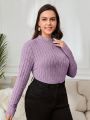 SHEIN Essnce Plus Mock Neck Ribbed Knit Tee