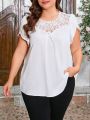 SHEIN Clasi Plus Size Women'S Lace Patchwork Petal Sleeve Shirt