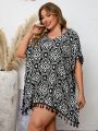 SHEIN Swim BohoFeel Plus Size Tassel Decoration All Over Printed Cover Up