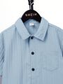 SHEIN Kids SUNSHNE Tween Boys' Casual Comfortable Solid Short Sleeve Shirt