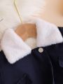 Baby Girls' Color Block Plush Lapel Collar Long Sleeve Jacket