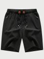 Men Drawstring Waist Zip Pocket Side Shorts