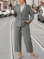 SHEIN LUNE Plus Lapel Neck Blazer & Suit Pants