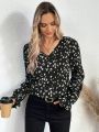 SHEIN LUNE All-over Printed Lace Panel Long-sleeved Shirt