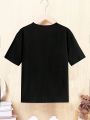 1pc Teen Boys' Cool Spider & Slogan Letter Print Basic Round Neck Short Sleeve T-shirt