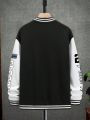 Men Letter Graphic Colorblock Drop Shoulder Varsity Jacket