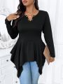 SHEIN Essnce Plus Size Women's Notch Neck Ruffle Hem T-shirt