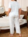 Women'S Plus Size Patchwork Embroidery Mesh Pajama Set