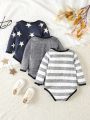 Baby Boy 3pcs Star Print Contrast Binding Bodysuit