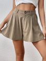 Women's Zipper Fly Solid Color Loose Fit Shorts