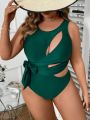 SHEIN Swim Chicsea Women's Plus Size Hollow Out & Knotted One Piece Swimsuit