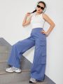 SHEIN Teen Girl Ribbed Tank Top And Solid Color Wide Leg Pants Sporty Casual 2pcs Set