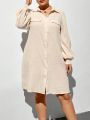 SHEIN Essnce Women's Plus Size Long Sleeve Shirt Dress For Spring