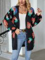 SHEIN Essnce Floral Pattern Drop Shoulder Cardigan