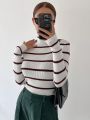 DAZY Kpop Striped Pattern Turtle Neck Knit Sweater For Layering